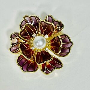 Elegant Purple and Gold Flower Brooch